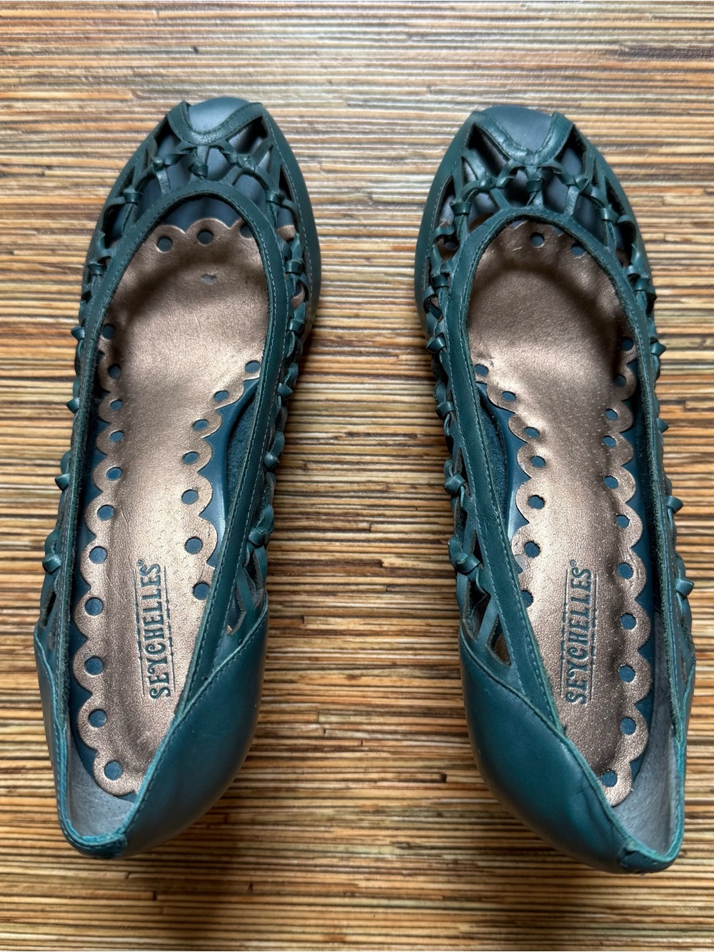 Seychelles Teal Green Womens Shoes Heels Open Toe Woven Leather Uppers Like New!